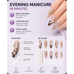 Nude Leopard Print Press‑On Nails with Pink Rhinestones & 3D Butterfly, Sweet‑Cool Long Almond False Nails